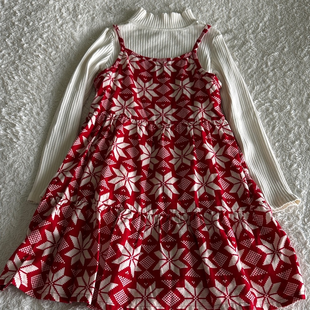 Hanna Andersson girls size 10 ribbed knit mock turtleneck red flannel dress set